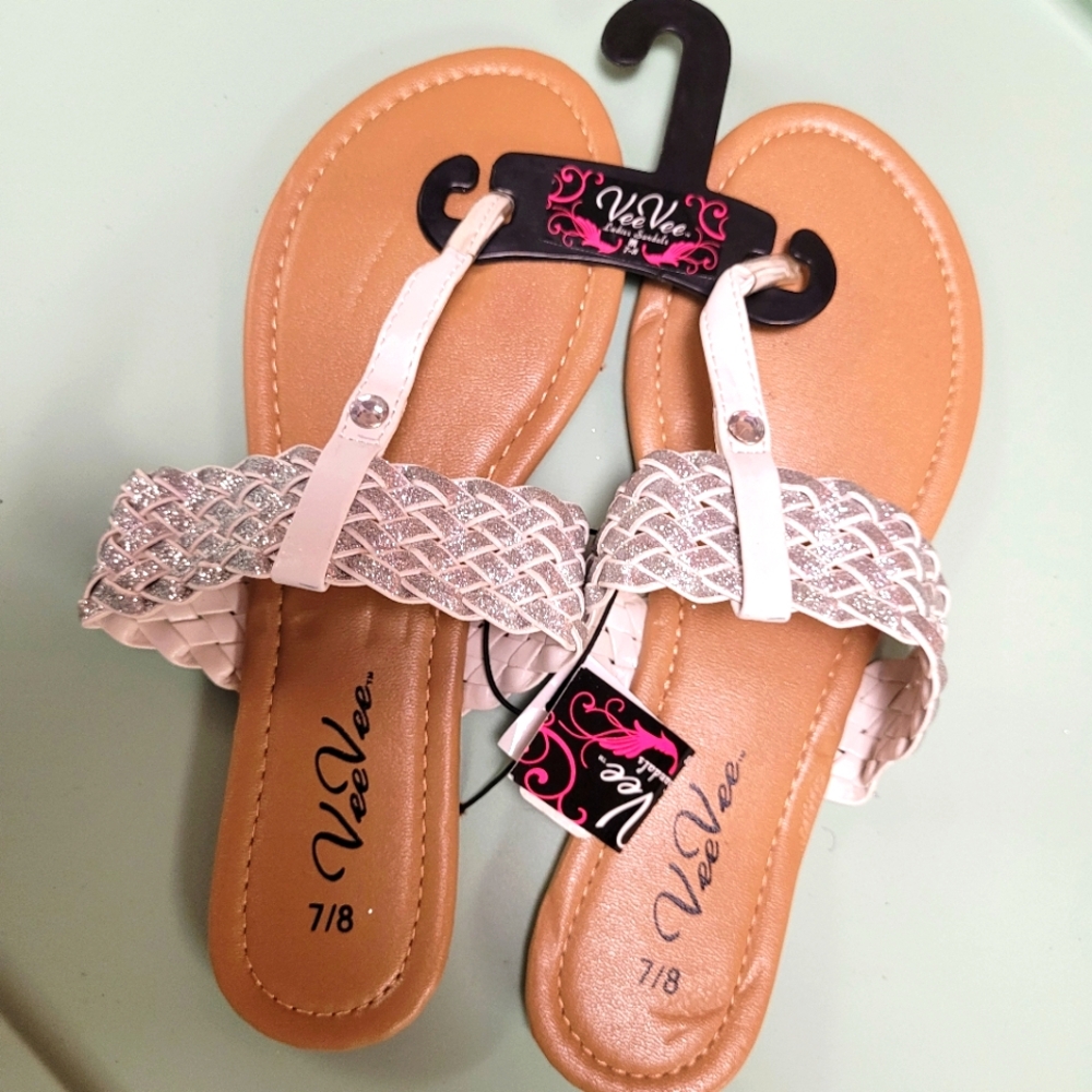 Women's White and Silver Sandal